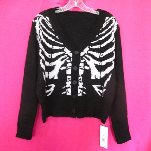 NEW nwt goth halloween skeleton cardigan sweater size small medium - Picture 1 of 2